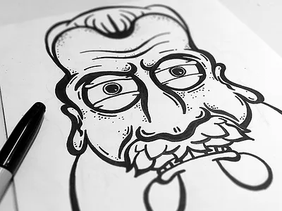 Bearded bloke beard bw card drawing handdrawn illustration marker paper