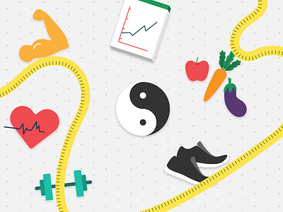 Oh Health! health heart illustration illustrator muscle ruler running sante shoes vegetable weight yin