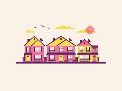 The Burbs backyard family front yard houses illustration satellite suburbs tv vector
