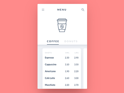 Coffee menu 43 app card coffee dailyui drink food menu minimal mobile ui ux