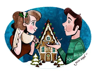 Icing on the House card christmas gingerbread illustration