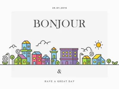Bonjour Everyone city color colour flat design house illustration layout