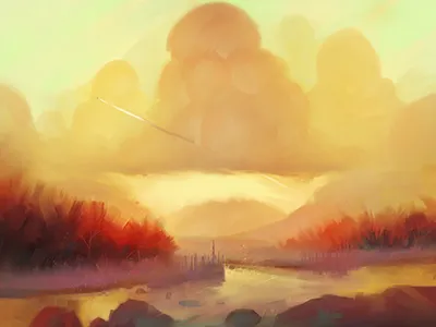 Sunset clouds concept digital digital painting hills illustration landscape nature photoshop river wacom