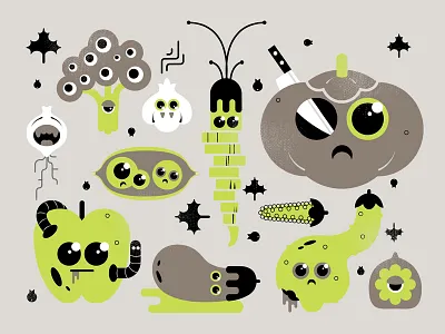 Turned Produce WIP fruit gourds icons illustration vector vegetables