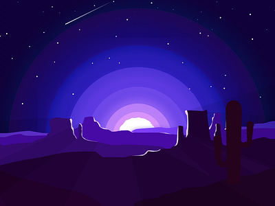 The End - Night Mode arizona art beginning cactus colorado desert flat rebound stars sunset vector