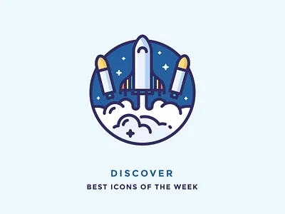 Best icons of the week! blast discover icon illustration launch outline rocket shuttle smoke space stars