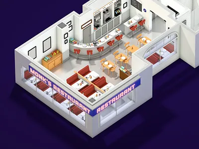 Monk's 3d architecture c4d diner isometric seinfeld