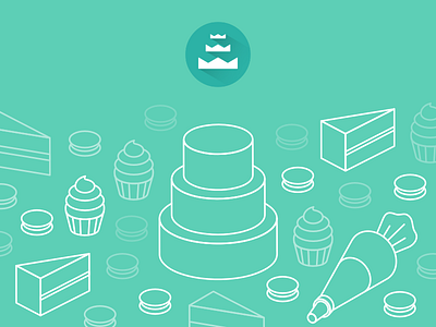 Bakery line illustrations cake chef cupcake food green icon illustration line icon pastry