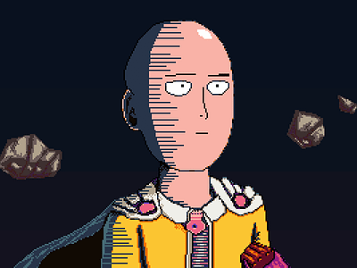 Saitama (OnePunch-Man) 2d anime art design level onepunchman pixel art pixelart pixels saitama