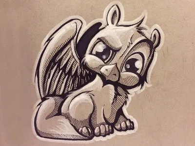 Griffin creature cute drawing griffin illustration ink pens wings