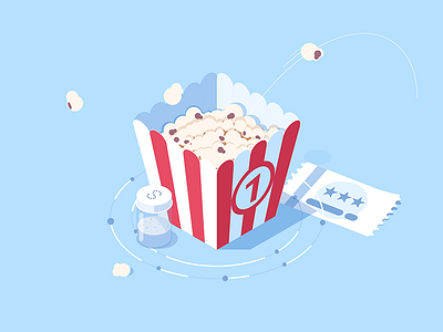 Popcorn cinema film isometric popcorn rocketboy salt ticket