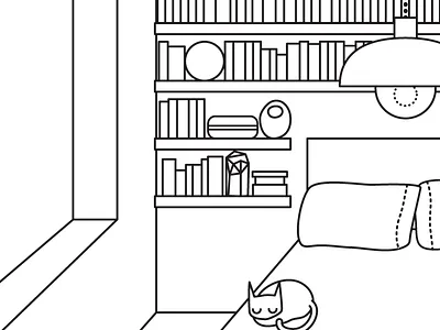 Scenery WIP bedroom game design illustrator interior lifestyle line drawing vector work in progress