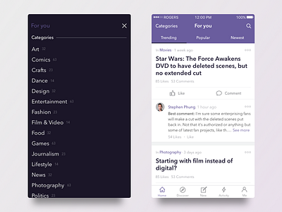 Discussion App Concept app categories discussion interface ios mobile purple topic ui ux