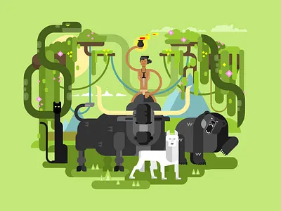 Mowgli animal character flat illustration jungle kit8 mammal mowgli tree vector wildlife