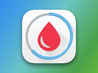 Diabetes Kit App Icon app blood drop graph icon long shadow