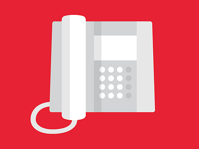 desk phone black and white flatish illustration phone red