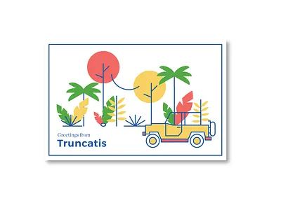 Worlds of Fun Postcard amusement park greetings illustration jeep jungle line postcard safari worlds of fun