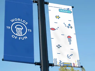 Worlds of Fun Signage line illustration oceans sea creatures worlds of fun