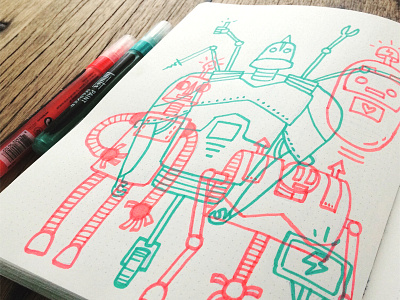 Robots illustration liquitex neon robot robots