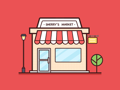 Market building icon illustration market red sketch tree ui