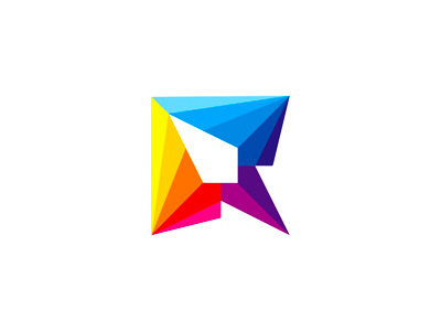 R letter mark, colorful geometric rocket logo design symbol colorful geometric icon symbol letter mark letter mark monogram logo logo design r rocket stingray manta ray triangles