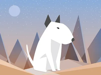 Fun with Bullies No.2 bull terrier dog illustration mountains stars