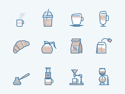 webina flat: Coffee beans cafe coffee coffee machine cup donut filtration french press icons milk mug tea