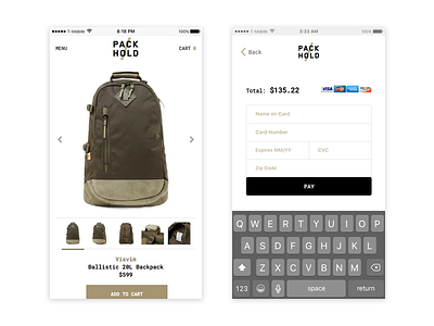 PACK/HOLD Item Page and Checkout ecommerce mobile responsive web design web design