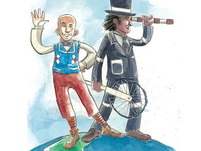 Around the World in 80 Days illustration pencil watercolor