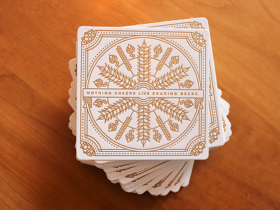 Letterpress Beer Coaster barley beer coaster copper geometric gold hops illustration letterpress linework vector