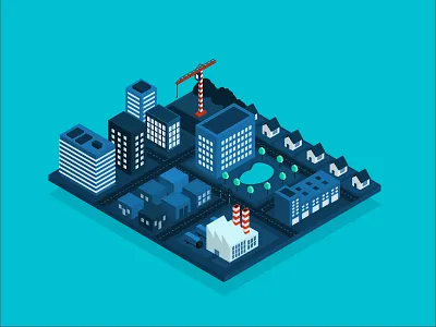 Cityscape blue city cityscape crane factory iot isometric sky scraper