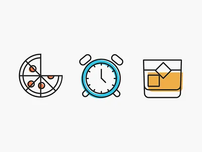 Case Study Icons bourbon clock icons pizza