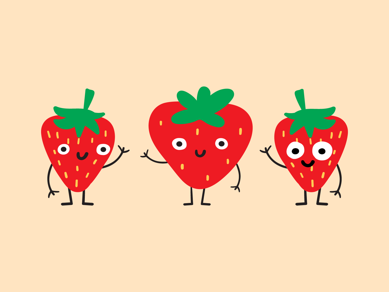 Strawberries berry branding character children cute design flat fun funny graphic design icon illustration kid little logo mark smile strawberry symbol