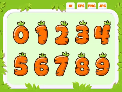 Carrot Numbers Cards - Easter and Spring cute frames and pattern adobe illustration cards carrot design easter education card graphic design illustration rabbit seamless patern