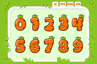 Carrot Numbers Cards - Easter and Spring cute frames and pattern adobe illustration cards carrot design easter education card graphic design illustration rabbit seamless patern