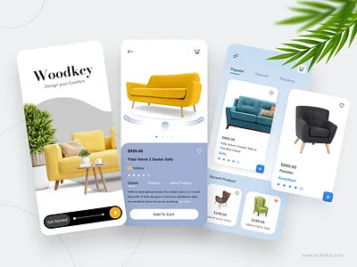 Woodkey – Modern Furniture Shopping App art branding color design ecommerce exploration furniture furnitureapp graphic design homedecor illustration interactiondesign interiordesign logo minimal onlinestore productdesign shoppingapp ui visualdesign