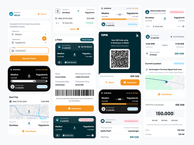 Bus Ticket Booking App - Card Components bus app bus ticket cards component component card mobile ui kit online ticket ticket app ui com ui kit