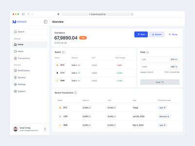 CoinVault - Wallet dashboard design clean dashboard design minimal ui walletapp