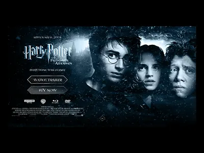 Harry Potter and the prisoner of azkaban : website design daniel radcliffe dark design harry potter harry potter design harry potter website home page hp movie design movie website promo landing page promotional website ui design ui movie warner bro warner website website