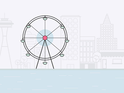 Seattle Ferris Wheel 2d building ferris wheel flat design seattle skyline