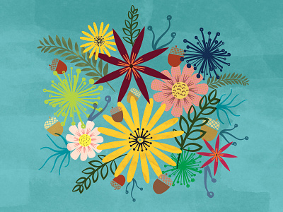 Wild color flowers illustration leaves pattern plants texture wildflowers