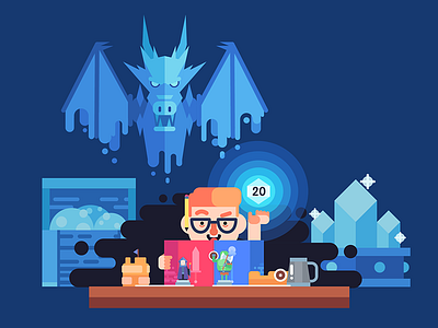 Dungeon Master dm dnd dragon flat illustration nerd rpg vector