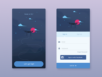 Sign In Screen drone flat illustration ios landing login mobile register sign up signin social stats