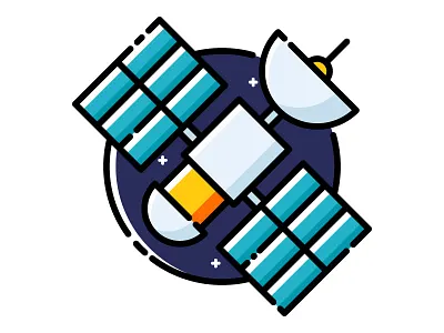 Satellite astronomy cartoon communication discovery flat design icon illustration outline satellite science space spacecraft
