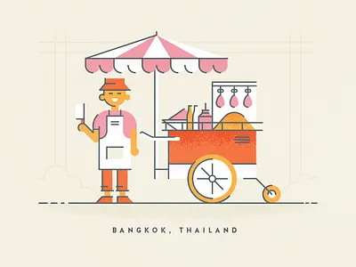 Bangkok bangkok cart character chicken illustration knife noodle rice sauce street food texture unbrella