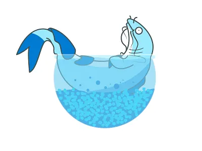 Big Fish, Small Bowl blue catfish design fish icon illustration line