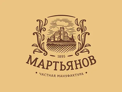 martyanov engraving house landscape logo manufactory martyanov ornament tree