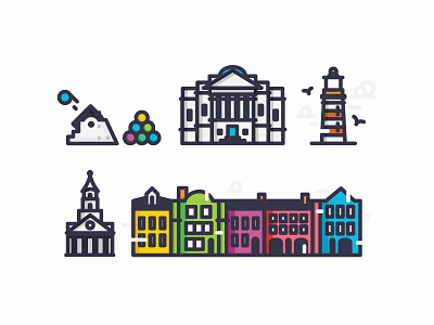 Charleston Travel Icons, pt. I charleston church folly beach gibbes museum icon icon design morris island rainbow row the battery