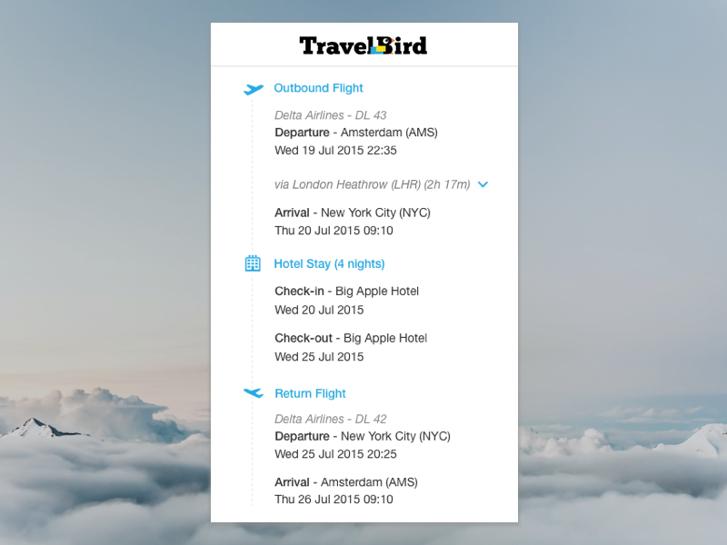 Example of TravelBird - Your Itinerary