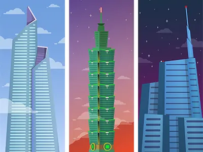 Vector skyscrapers 2d architect art design gradient milan new york poster skyscrapers taipei vector wien